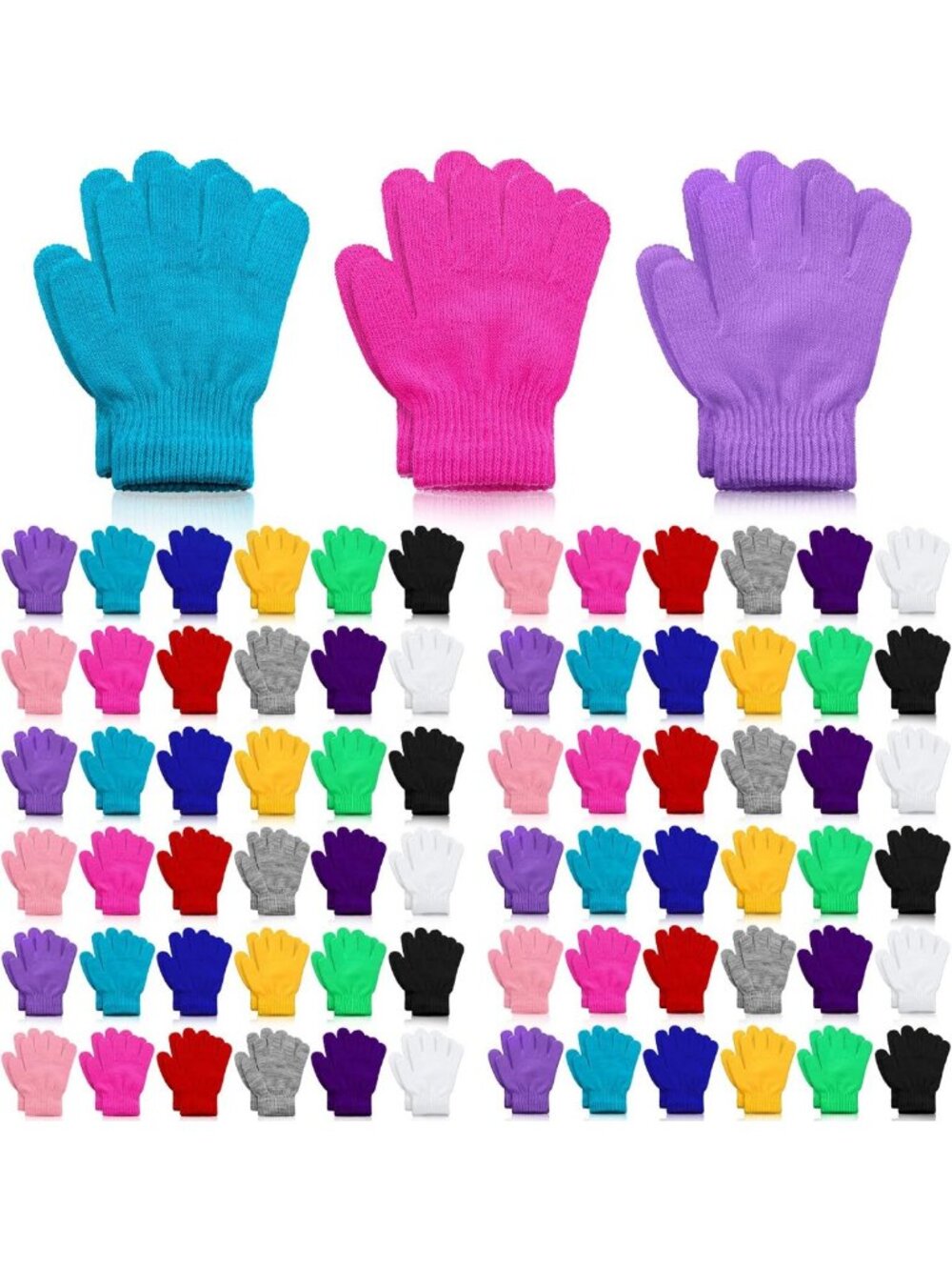 100 Pairs Kids Winter Gloves - Warm Stretchy Knitted Full Finger Mittens for